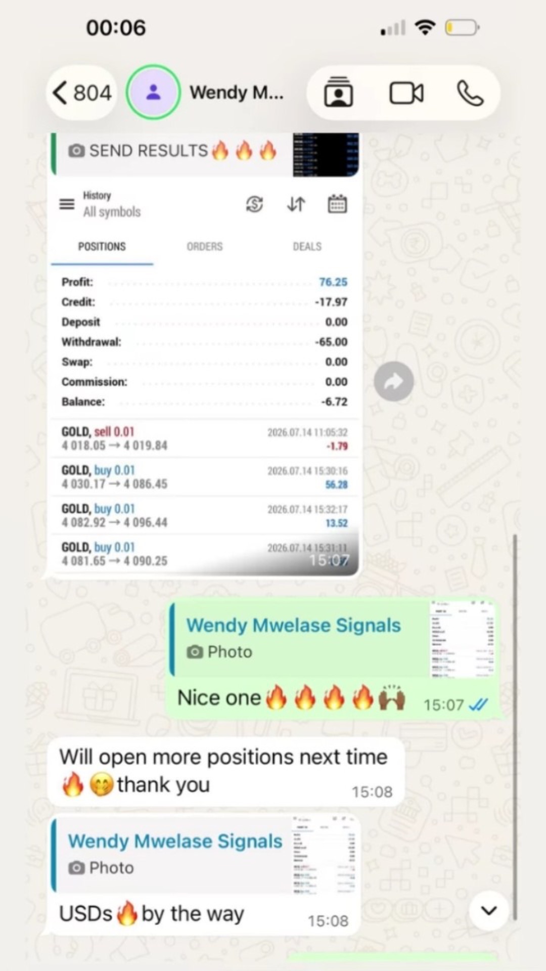 Profit Executer PRO live client result