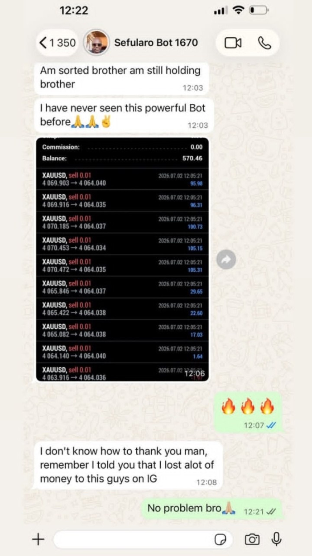 Profit Executer PRO live client result