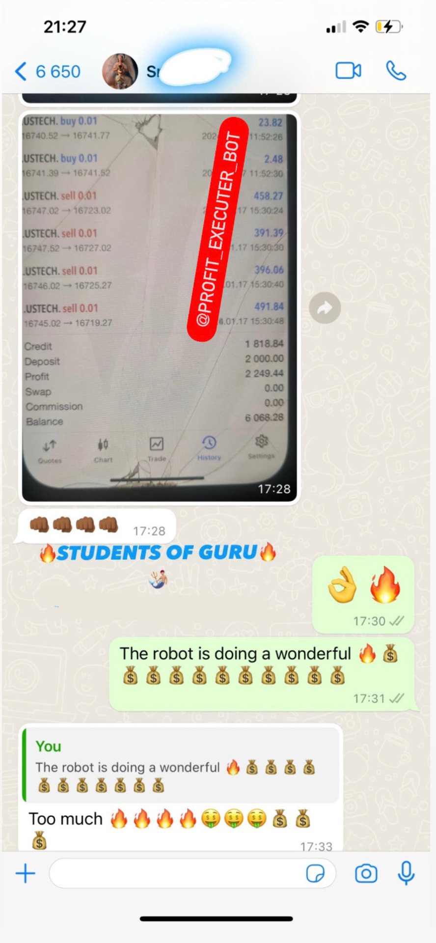 Profit Executer PRO live client result
