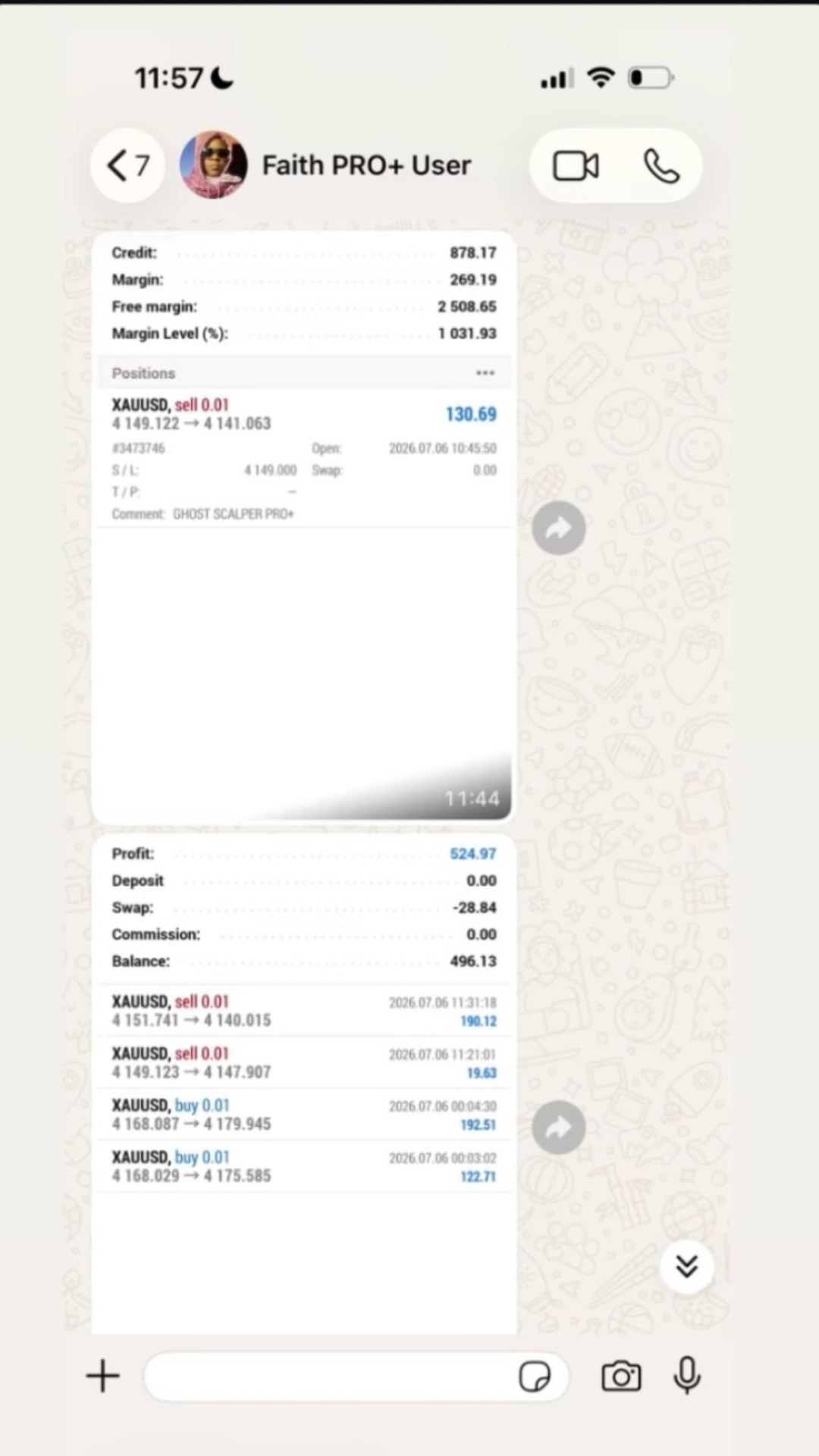 Profit Executer PRO live client result