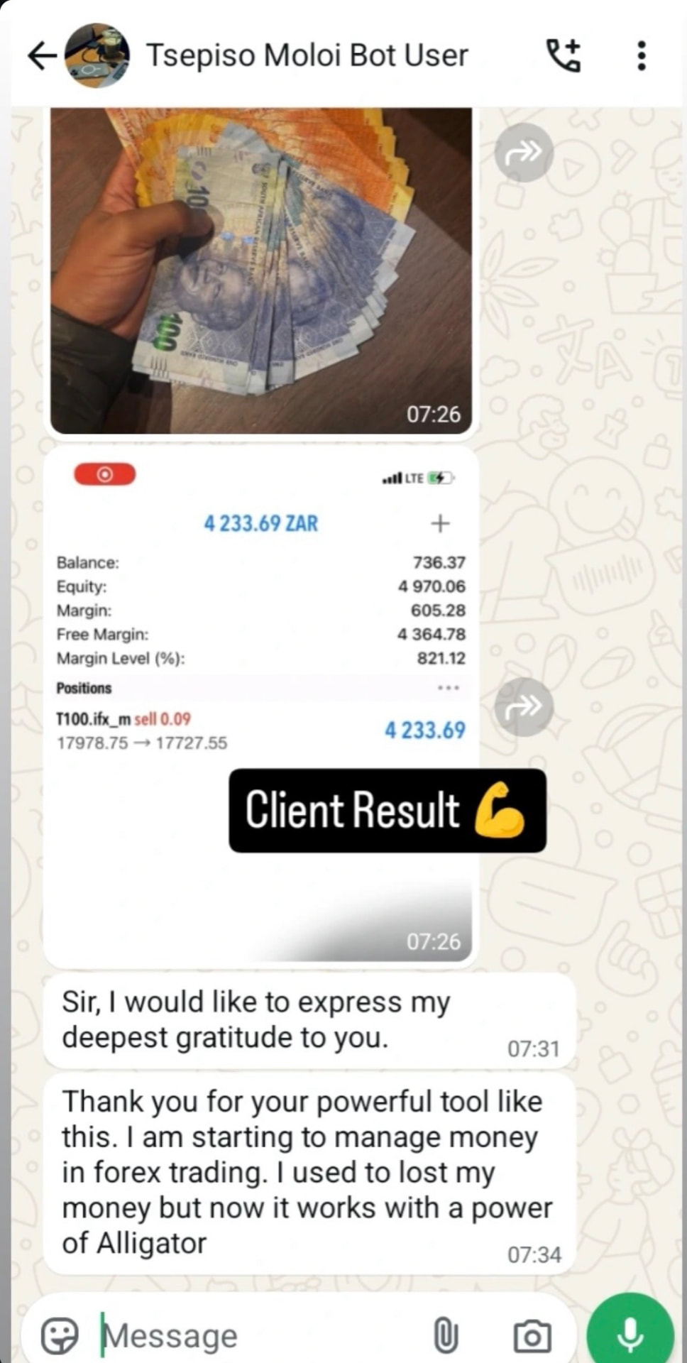 Profit Executer PRO live client result